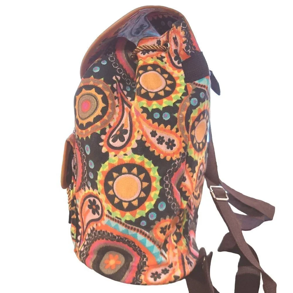 Multicolor Boho Paisley Print Drawstring Backpack